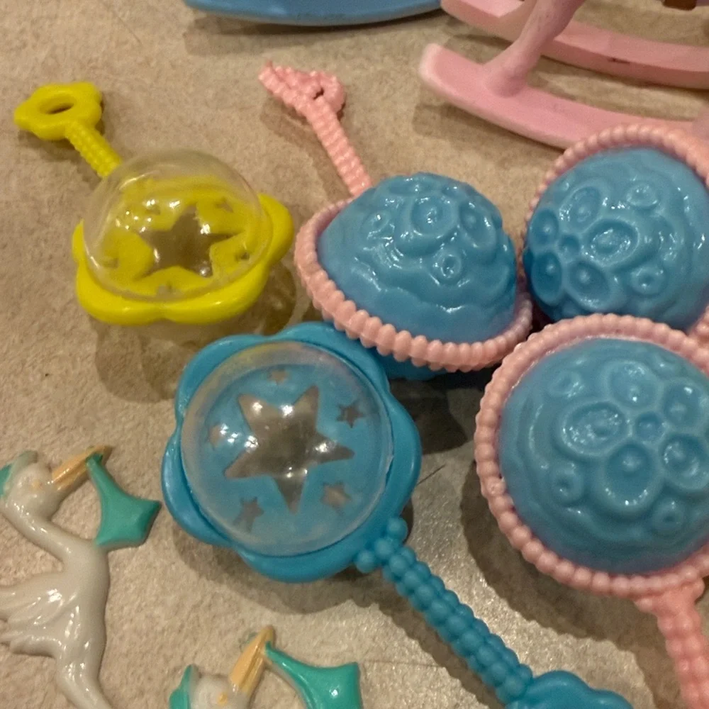 1980s baby shower trinkets.